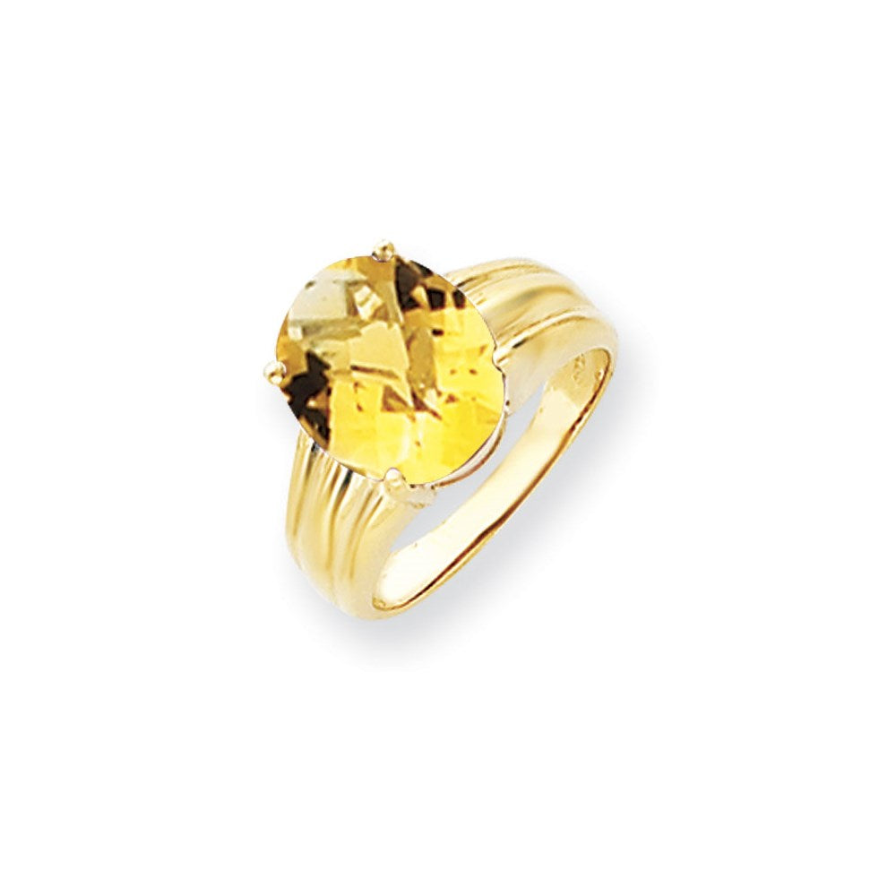 14K Gelbgold Ring mit 12x10mm ovalem Citrin im Schachbrettschliff