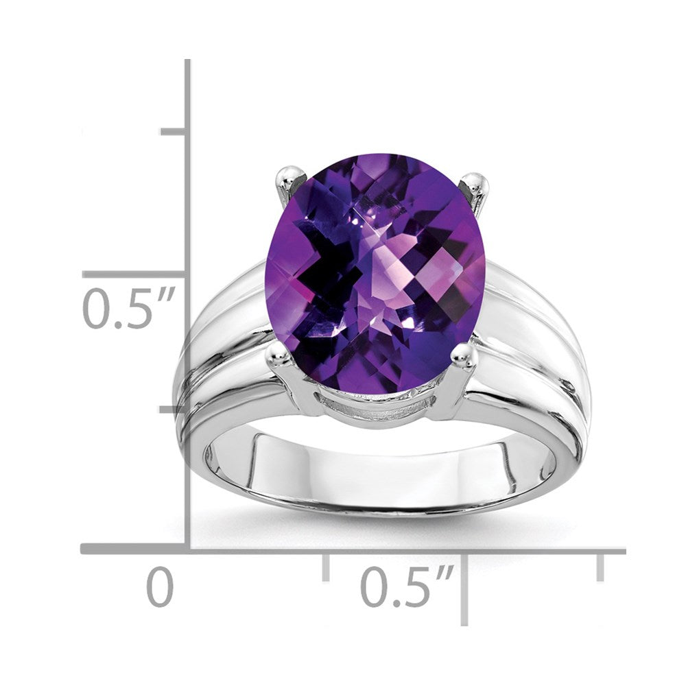14K Weißgold Ring mit ovalem Amethyst im Schachbrettschliff, 12x10mm