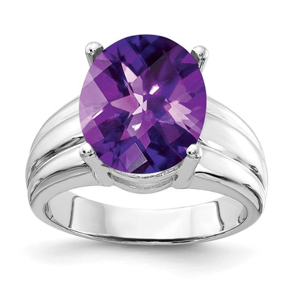 14K Weißgold Ring mit ovalem Amethyst im Schachbrettschliff, 12x10mm