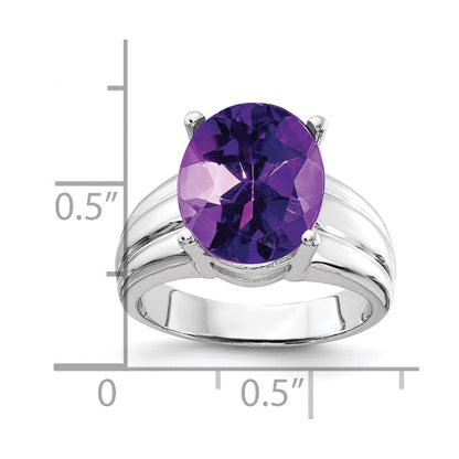 14K Weißgold Ring mit ovalem Amethyst, 12x10 mm