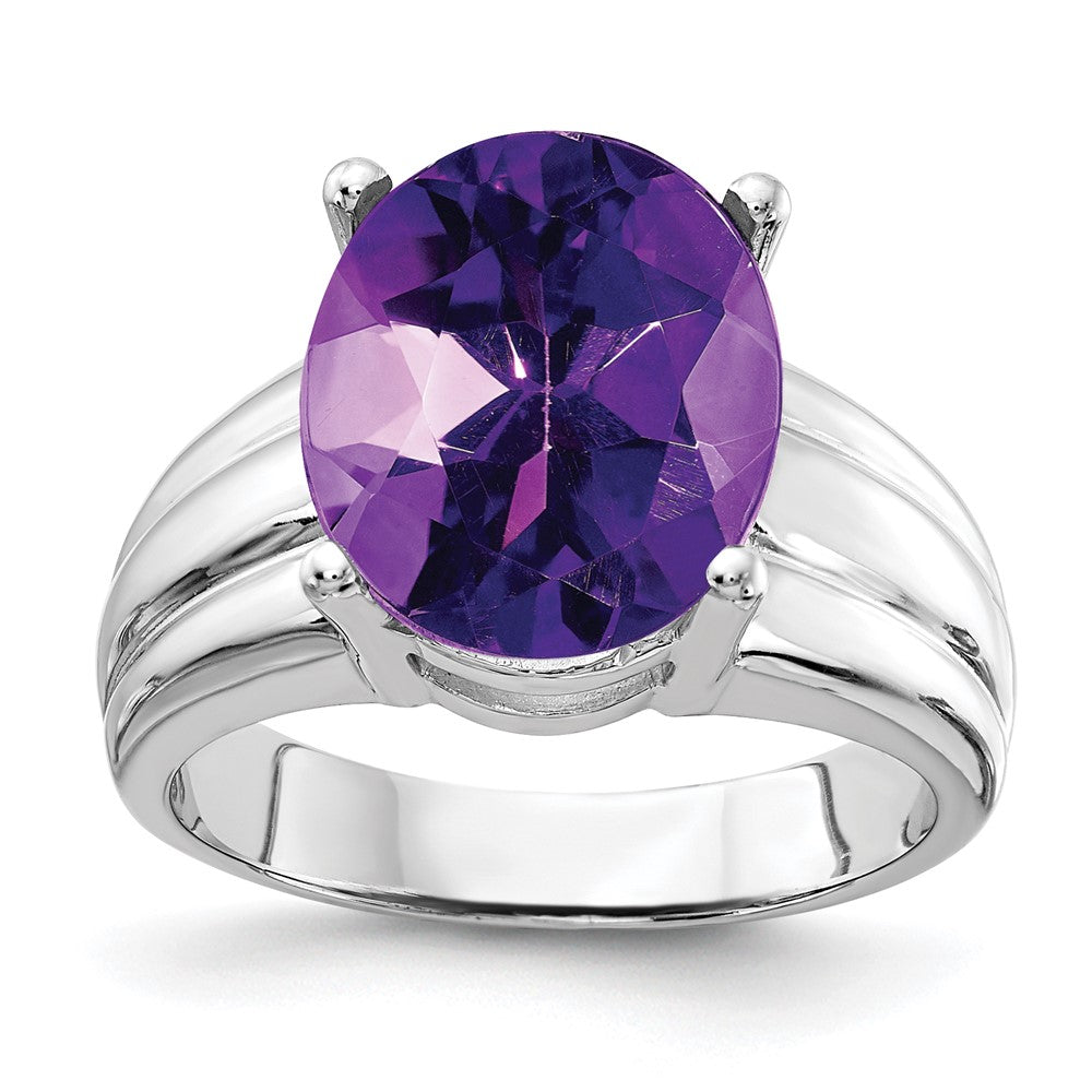 14K Weißgold Ring mit ovalem Amethyst, 12x10 mm