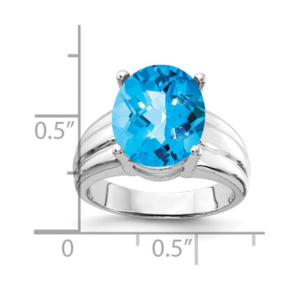 14K Weißgold Ring mit ovalem Blautopas im Schachbrettschliff, 12x10mm