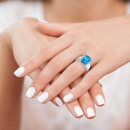 14K Weißgold Ring mit ovalem blauem Topas 12 x 10 mm