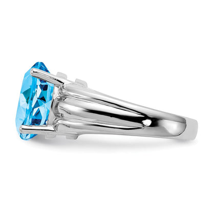 14K Weißgold Ring mit ovalem blauem Topas 12 x 10 mm