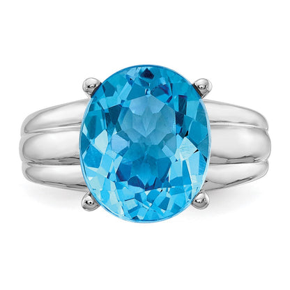 14K Weißgold Ring mit ovalem blauem Topas 12 x 10 mm