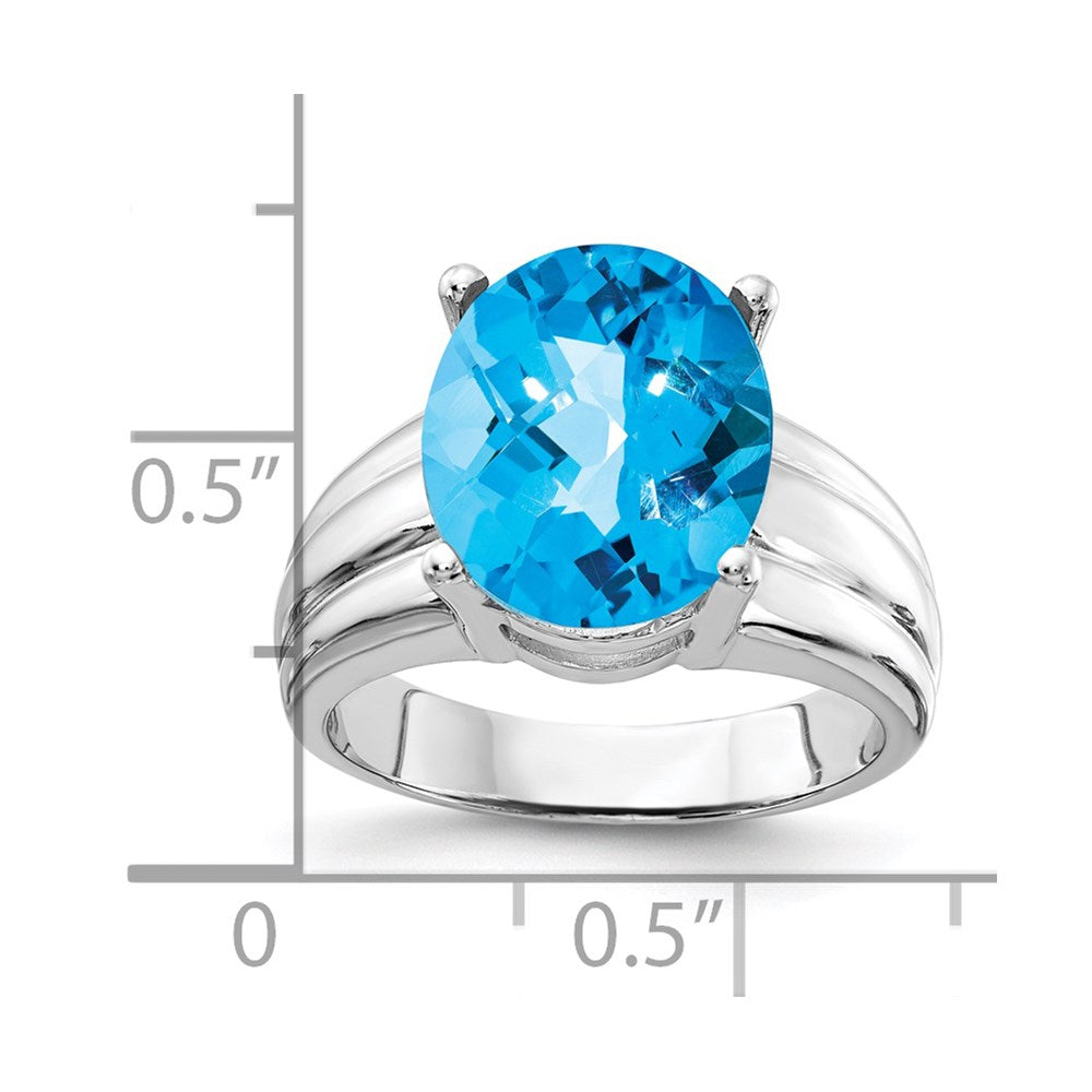 14K Weißgold Ring mit ovalem blauem Topas 12 x 10 mm