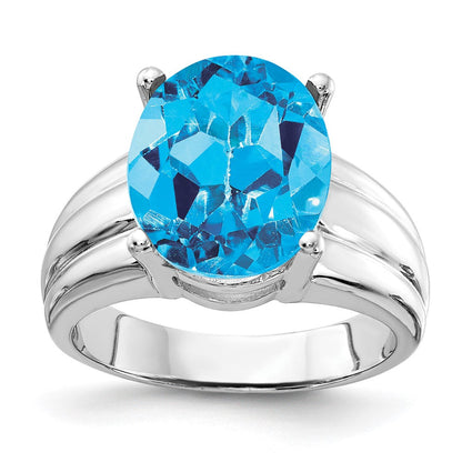 14K Weißgold Ring mit ovalem blauem Topas 12 x 10 mm