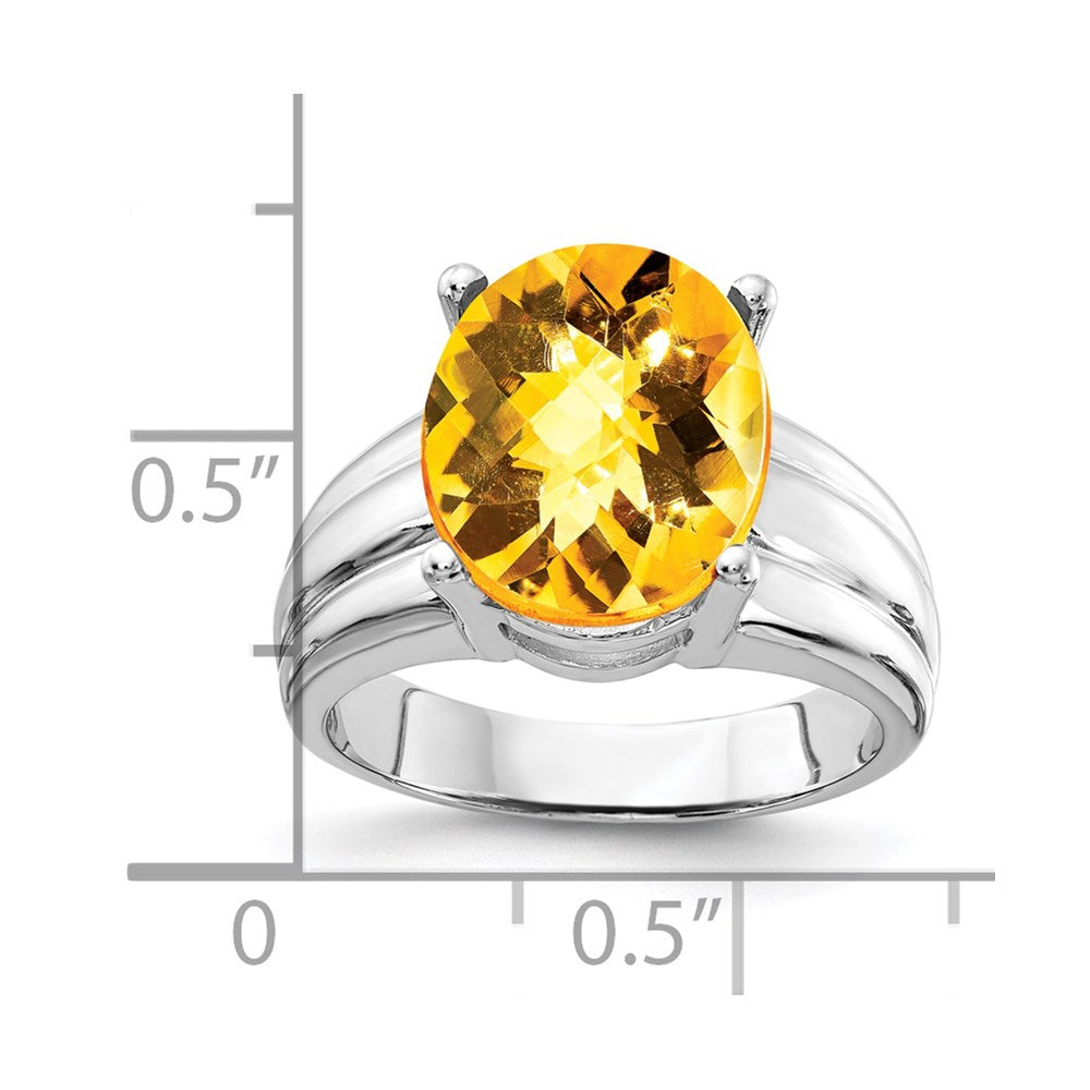 14K Weißgold Ring mit 12x10mm ovalem Citrin im Schachbrettschliff