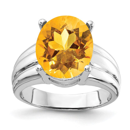 14K Weißgold Ring mit ovalem Citrin 12x10mm