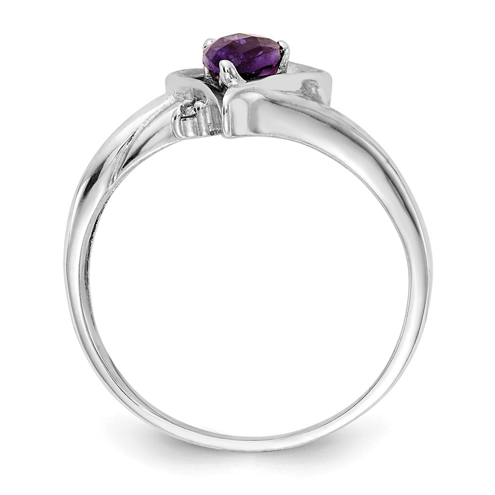 14K Weißgold 6x4mm Tropfen Amethyst Karo A Echt Diamant Ring