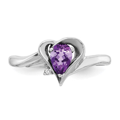 14K Weißgold 6x4mm Tropfen Amethyst Karo A Echt Diamant Ring