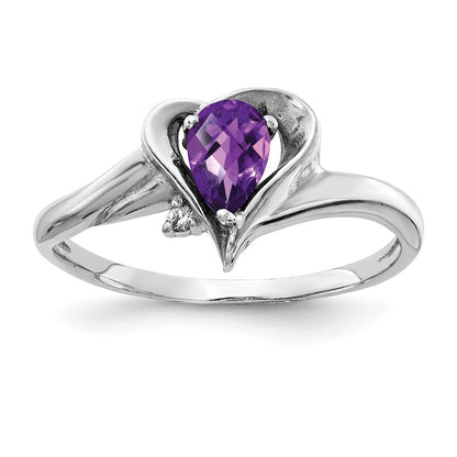 14K Weißgold 6x4mm Tropfen Amethyst Karo A Echt Diamant Ring