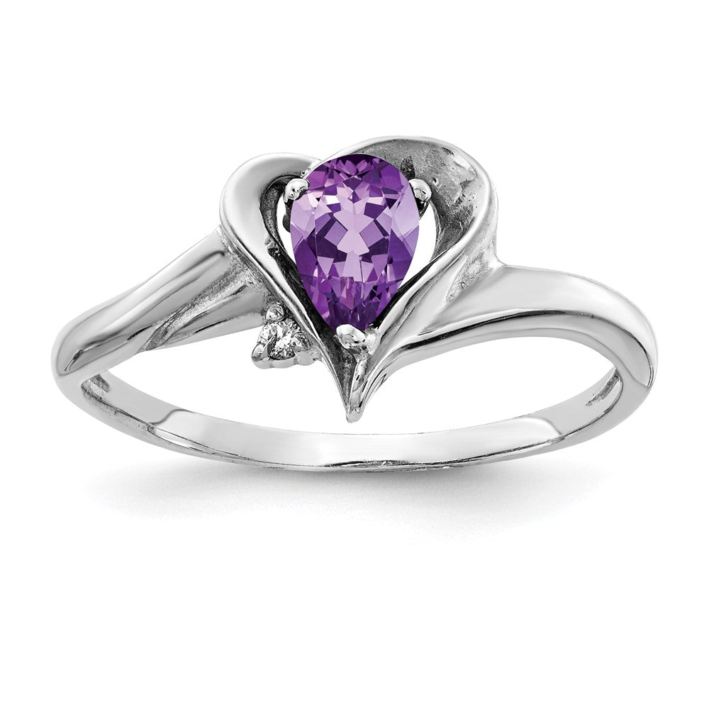 14K Weißgold 6x4mm Tropfen Amethyst Aaa Diamant Ring