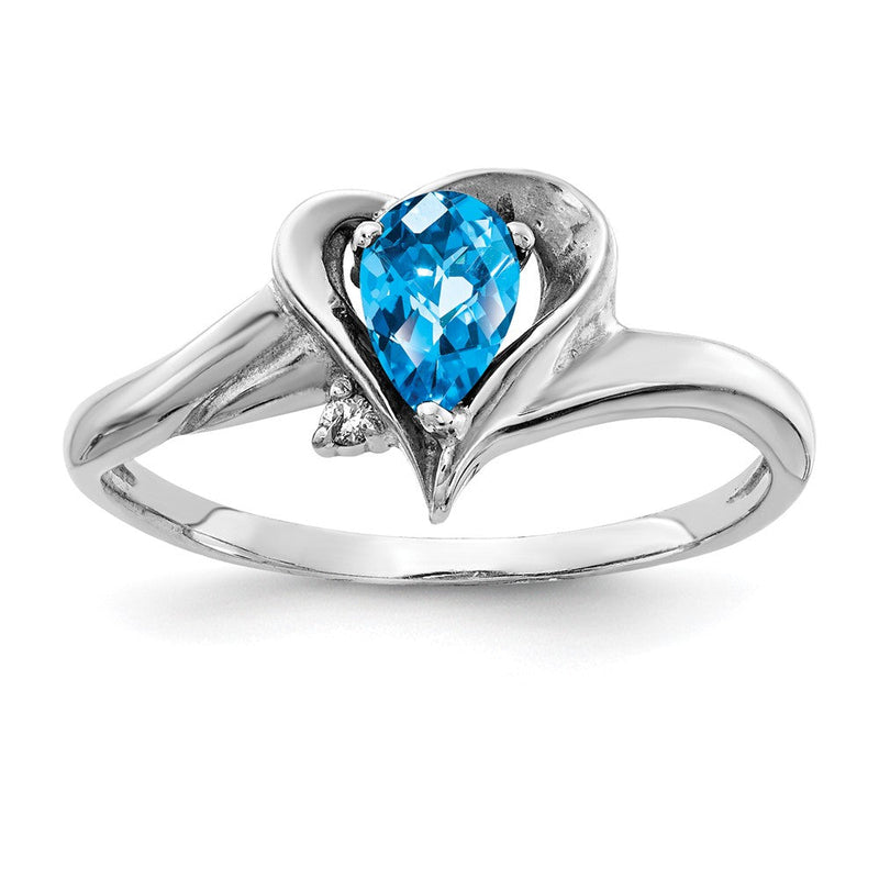 14K Weißgold 6x4mm Tropfen Blautopas Karo Aaa Diamant Ring