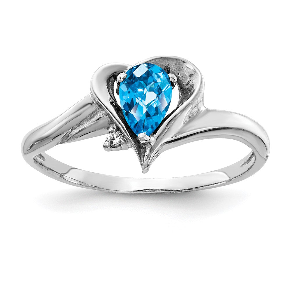 14K Weißgold 6x4mm Tropfen Blautopas Karo A Echt Diamant Ring