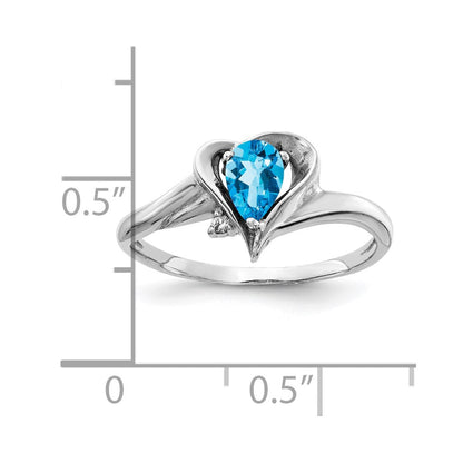 14K Weißgold 6x4mm Tropfen Blautopas A Echt Diamant Ring