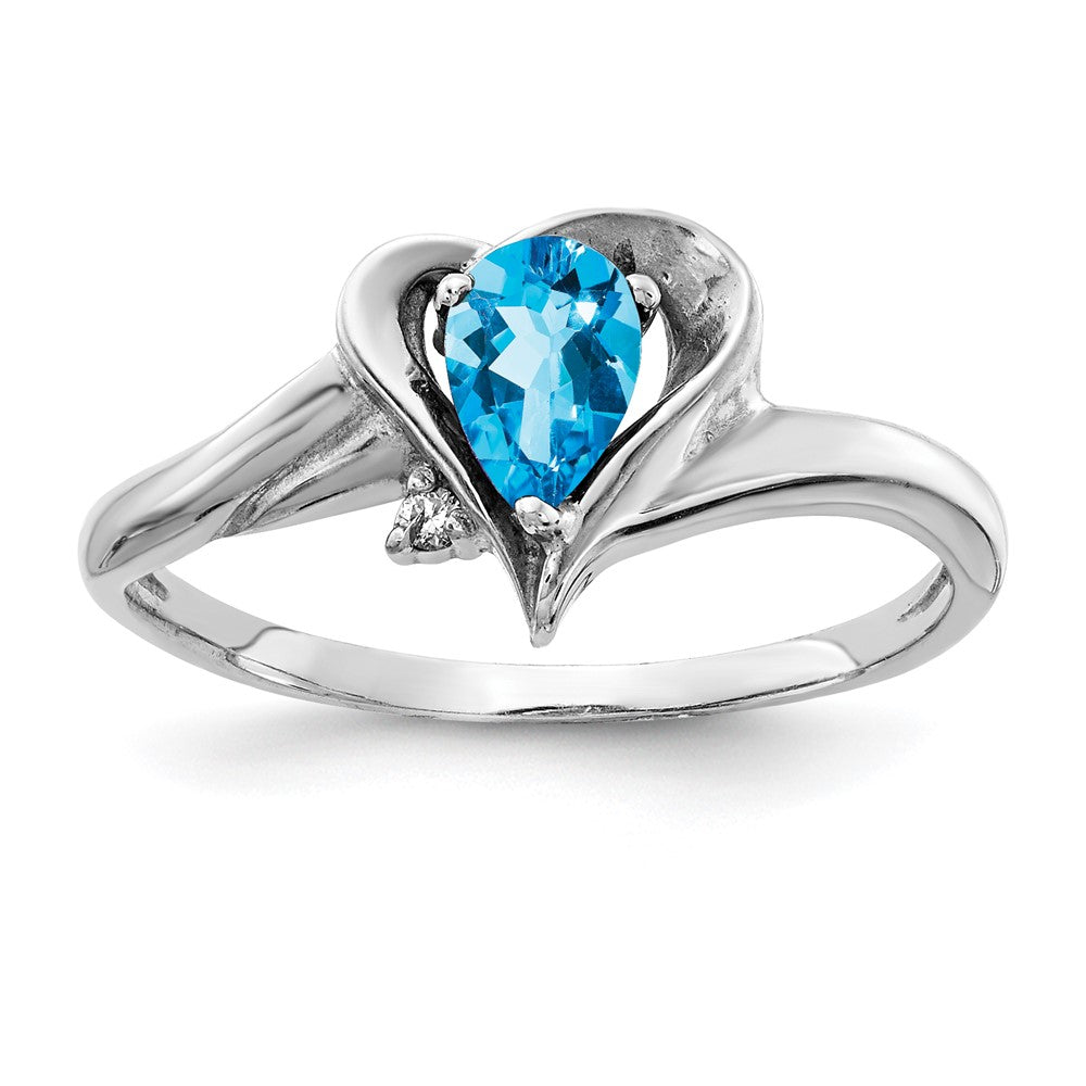 14K Weißgold 6x4mm Tropfen Blautopas Vs Diamant Ring