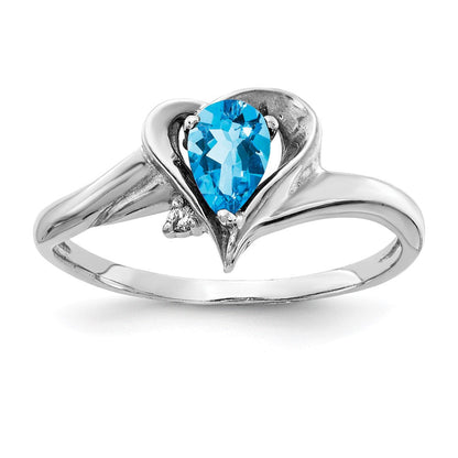 14K Weißgold 6x4mm Tropfen Blautopas Vs Diamant Ring