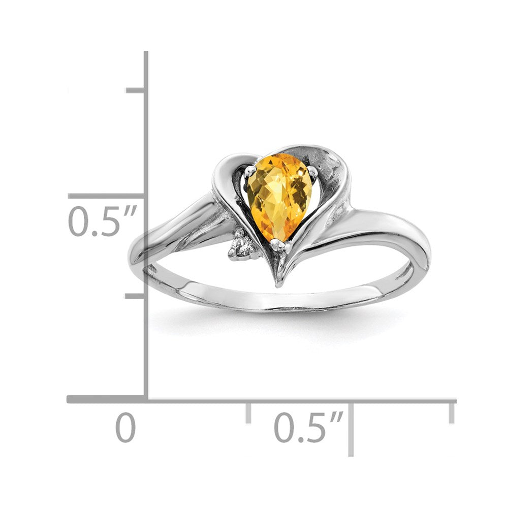 14K Weißgold 6x4mm Tropfen Citrin Karo Vs Diamant Ring