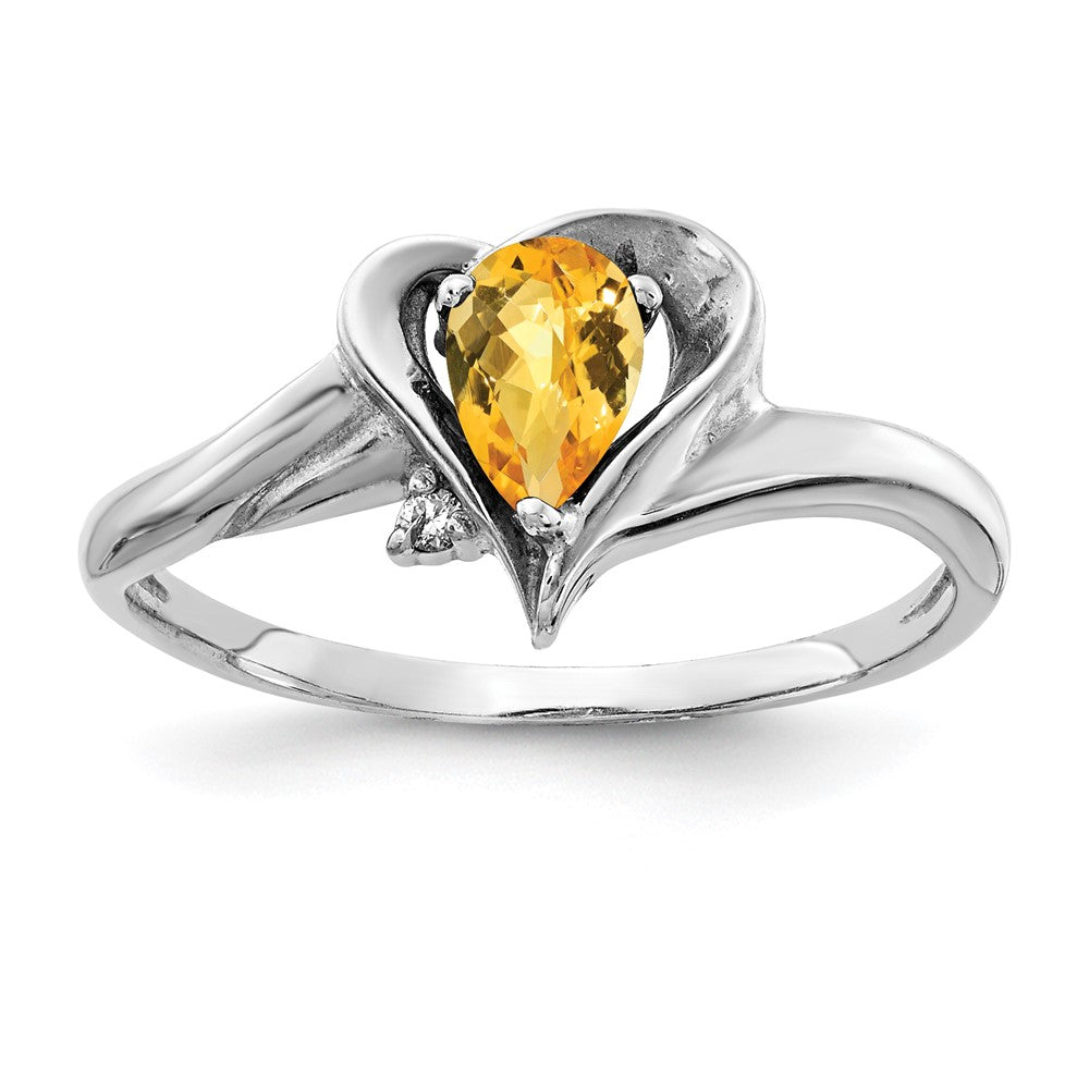 14K Weißgold 6x4mm Tropfen Citrin Karo Aaa Diamant Ring