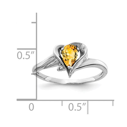 14K Weißgold 6x4mm Tropfen Citrin Vs Diamant Ring