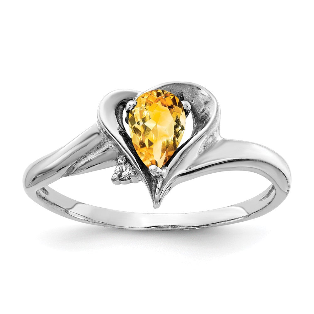 14K Weißgold 6x4mm Tropfen Citrin Aa Diamant Ring