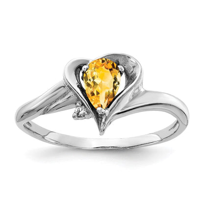 14K Weißgold 6x4mm Tropfen Citrin Aa Diamant Ring