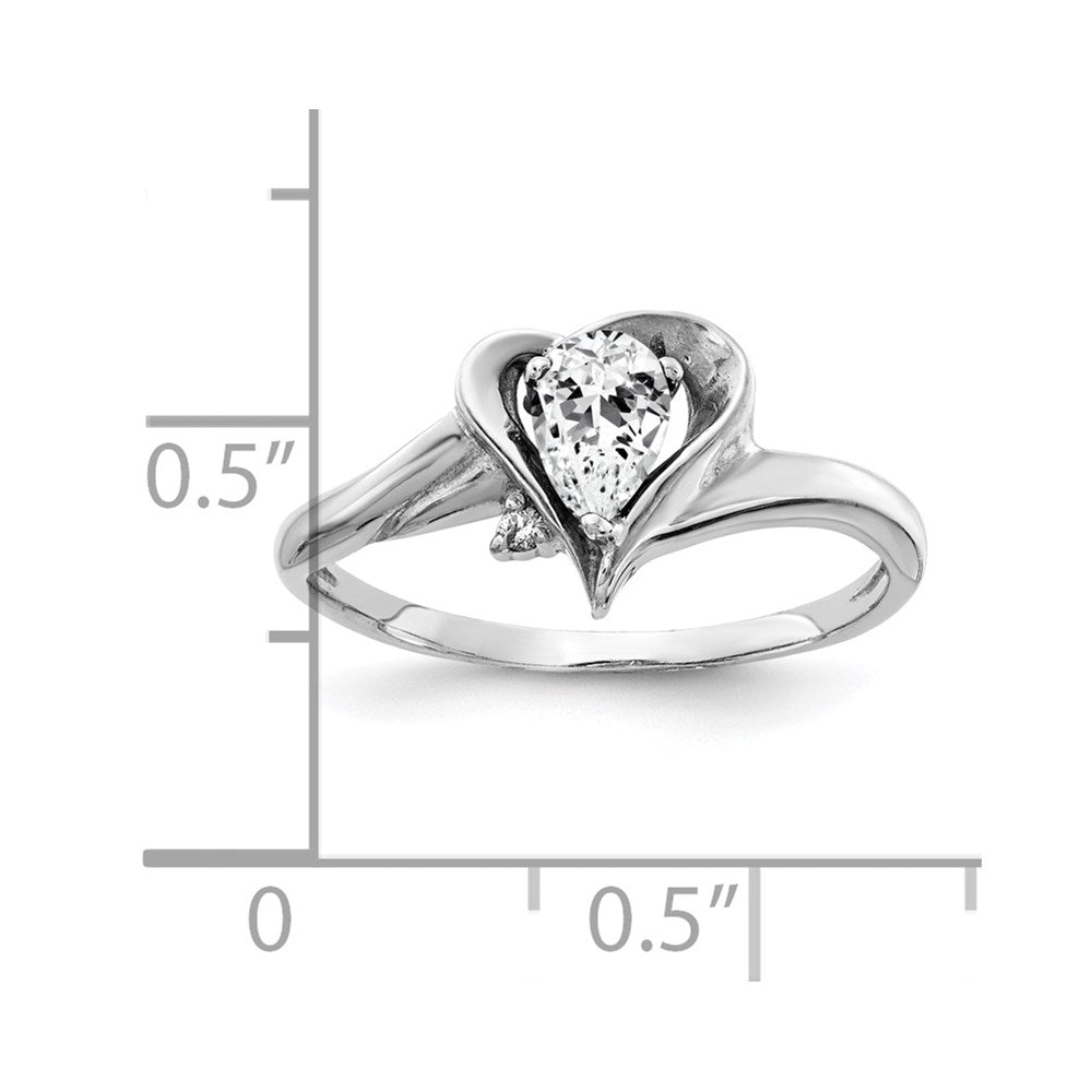 14K Weißgold 6x4mm Tropfen Zirkonia A Echt Diamant Ring