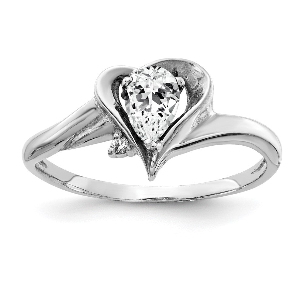 14K Weißgold 6x4mm Tropfen Zirkonia Aaa Diamant Ring