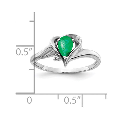 14K Weißgold 6x4mm Tropfen Smaragd A Echt Diamant Ring