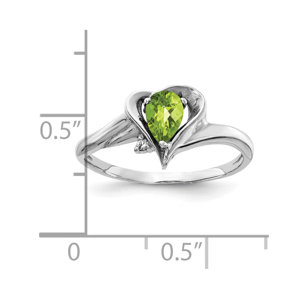 14K Weißgold 6x4mm Tropfen Peridot Karo Aa Diamant Ring