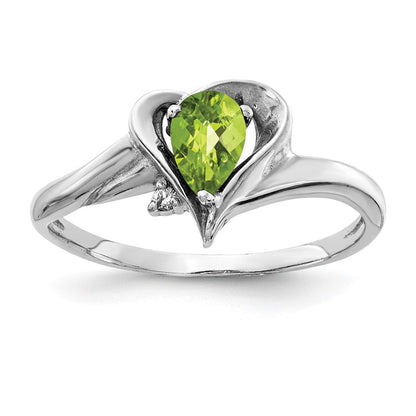 14K Weißgold 6x4mm Tropfen Peridot Karo Aa Diamant Ring