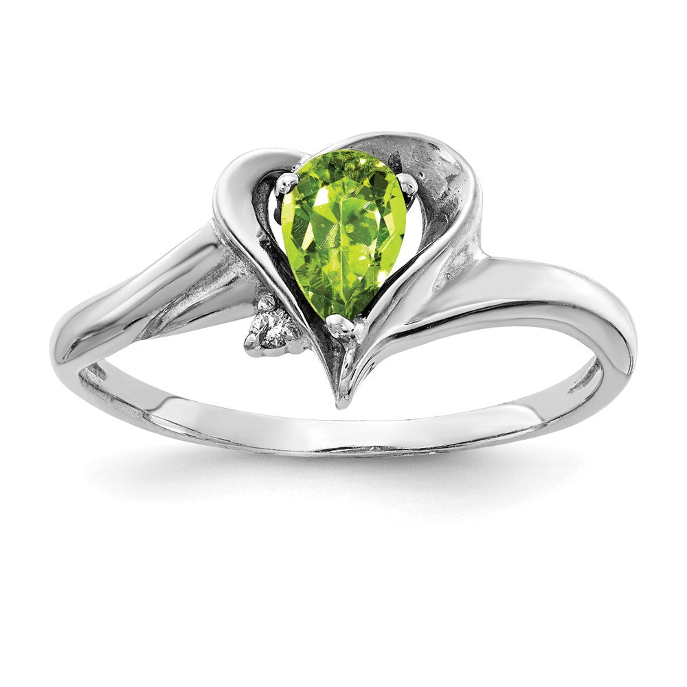 14K Weißgold 6x4mm Tropfen Peridot Vs Diamant Ring