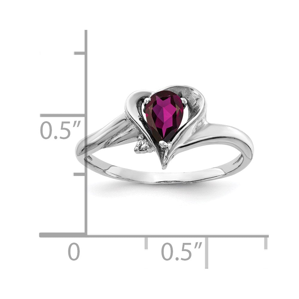 14K Weißgold 6x4mm Tropfen Rhodolith Granat Aaa Diamant Ring