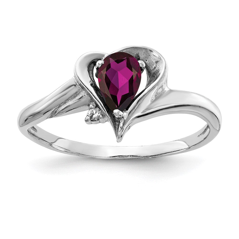 14K Weißgold 6x4mm Tropfen Rhodolith Granat A Diamant Ring