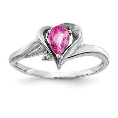 14K Weißgold 6x4mm Tropfen Rosa Saphir Aa Diamant Ring