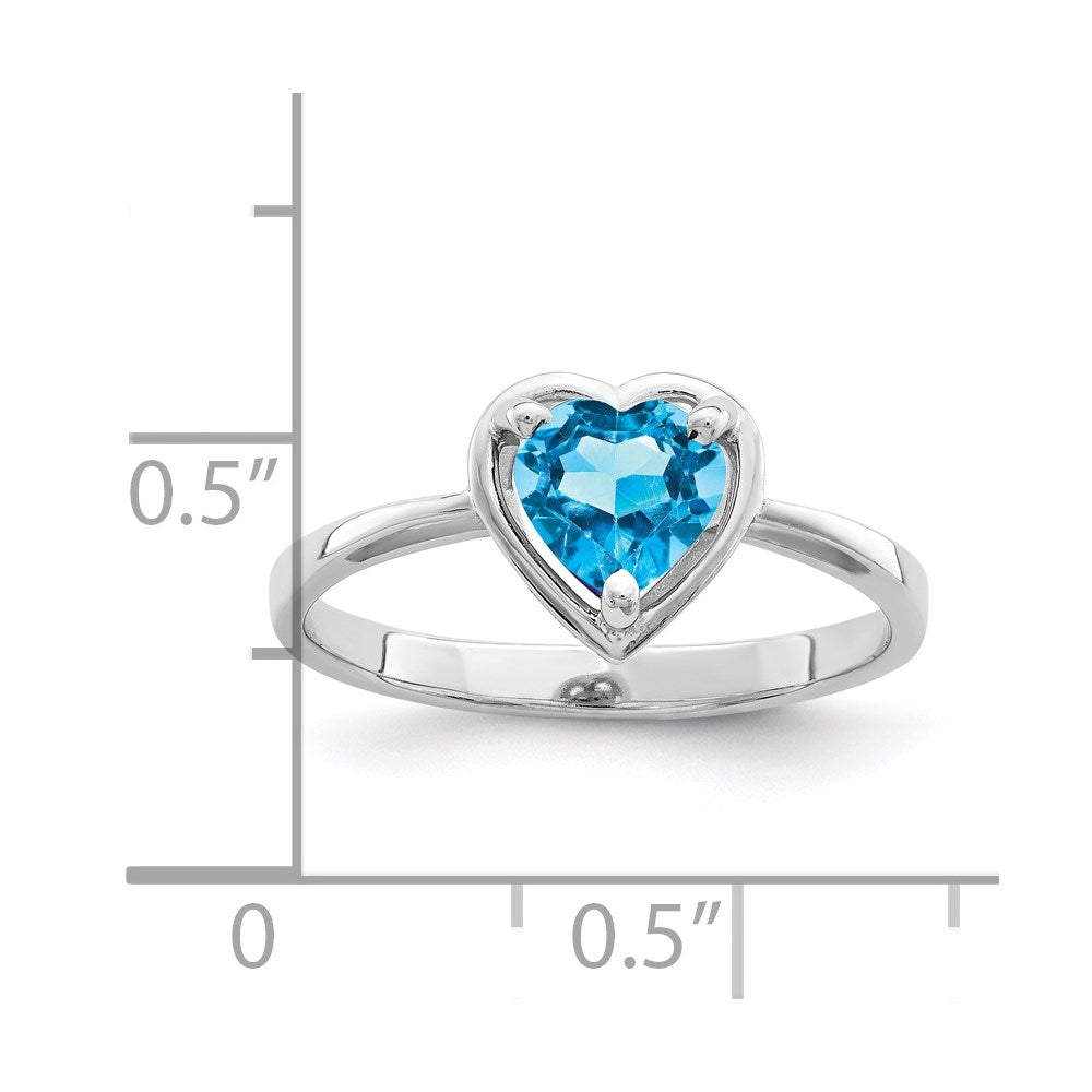 14K Weißgold Ring, 6 mm, Herz, Blautopas