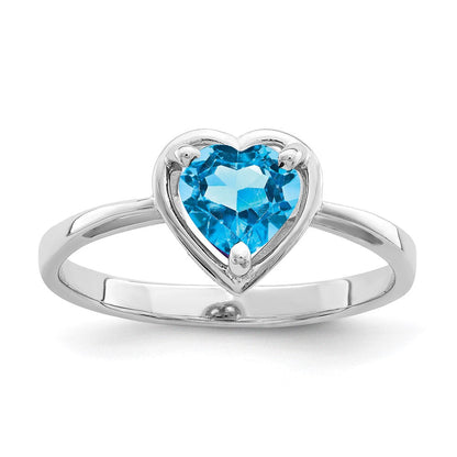 14K Weißgold Ring, 6 mm, Herz, Blautopas