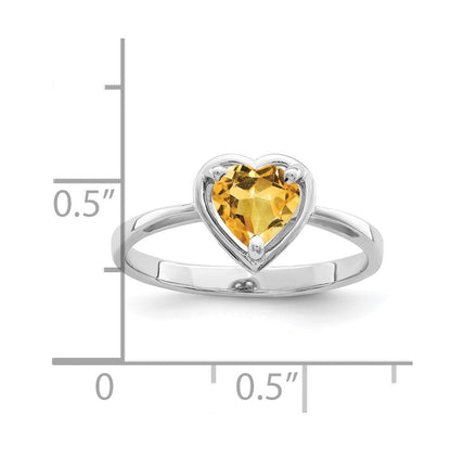 14K Weißgold Ring mit 6-mm-Citrin im Herzschliff