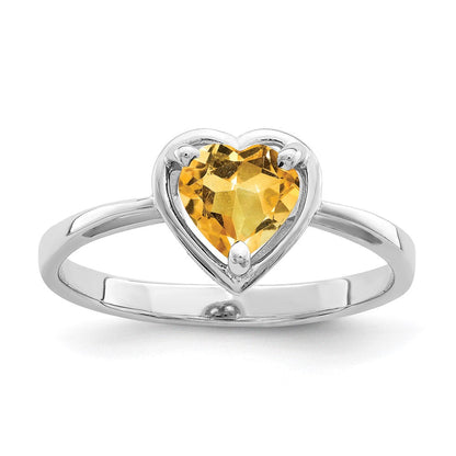 14K Weißgold Ring mit 6-mm-Citrin im Herzschliff
