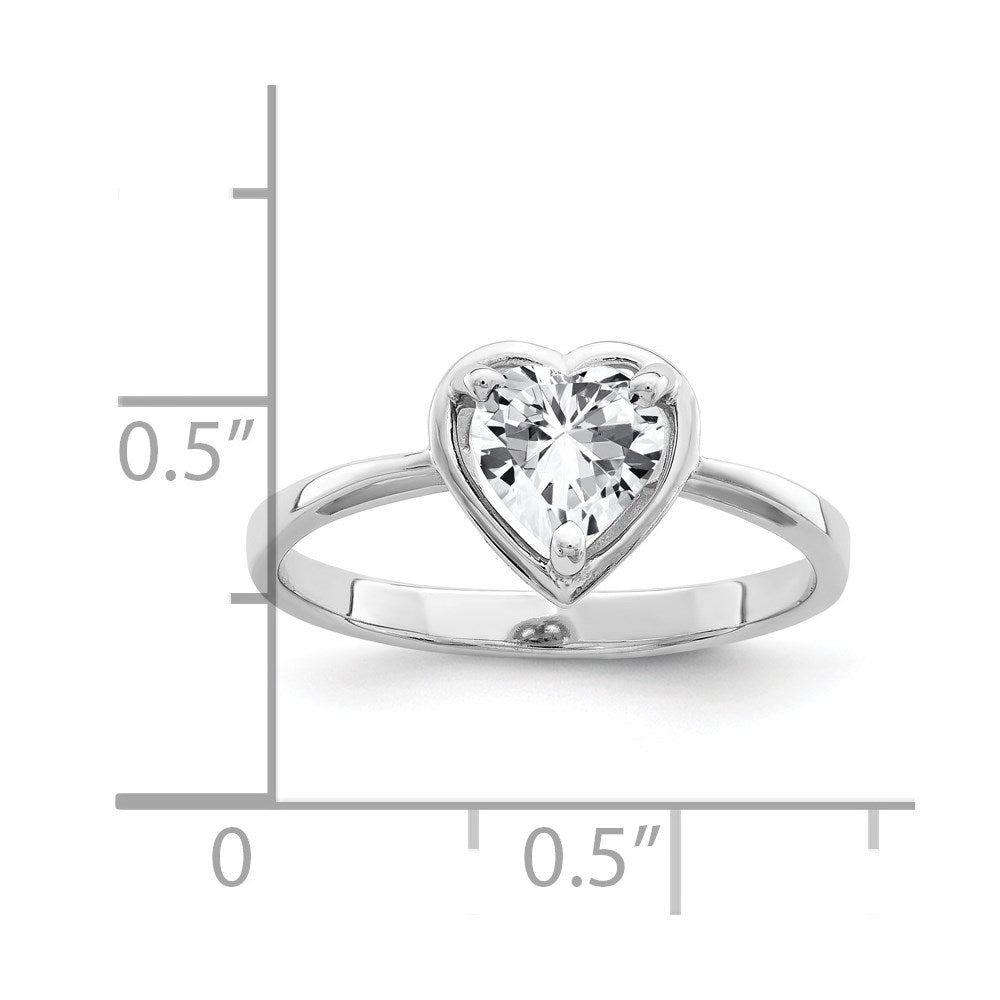 14K Weißgold Ring mit 6-mm-Zirkonia in Herzform