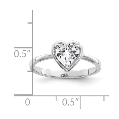 14K Weißgold Ring mit 6-mm-Zirkonia in Herzform