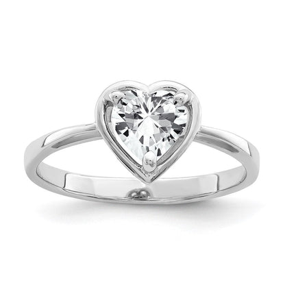 14K Weißgold Ring mit 6-mm-Zirkonia in Herzform