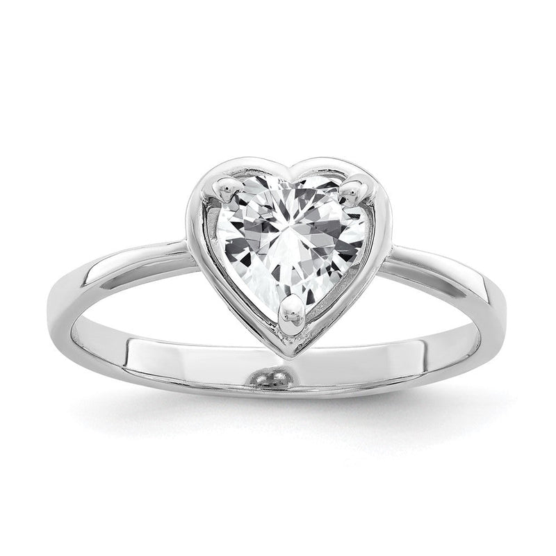 14K Weißgold Ring mit 6-mm-Zirkonia in Herzform