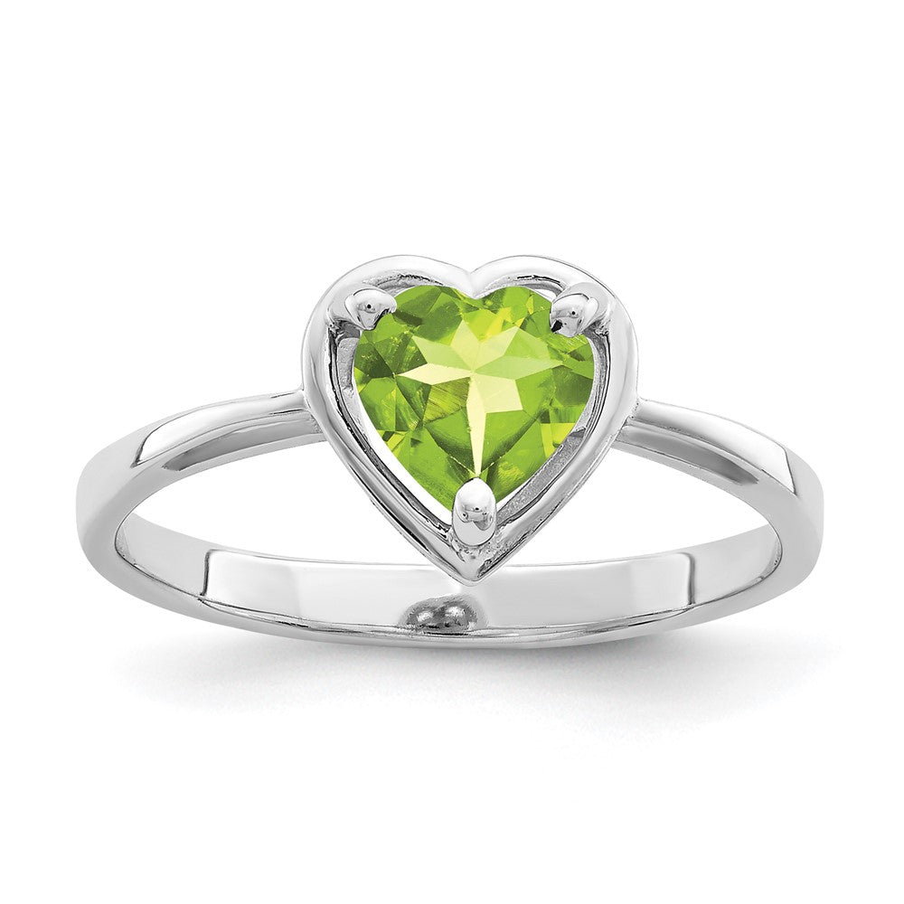 14K Weißgold Ring mit Herz-Peridot, 6 mm