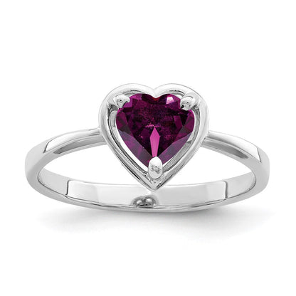 14K Weißgold 6-mm-Ring mit herzförmigem Rhodolith-Granat