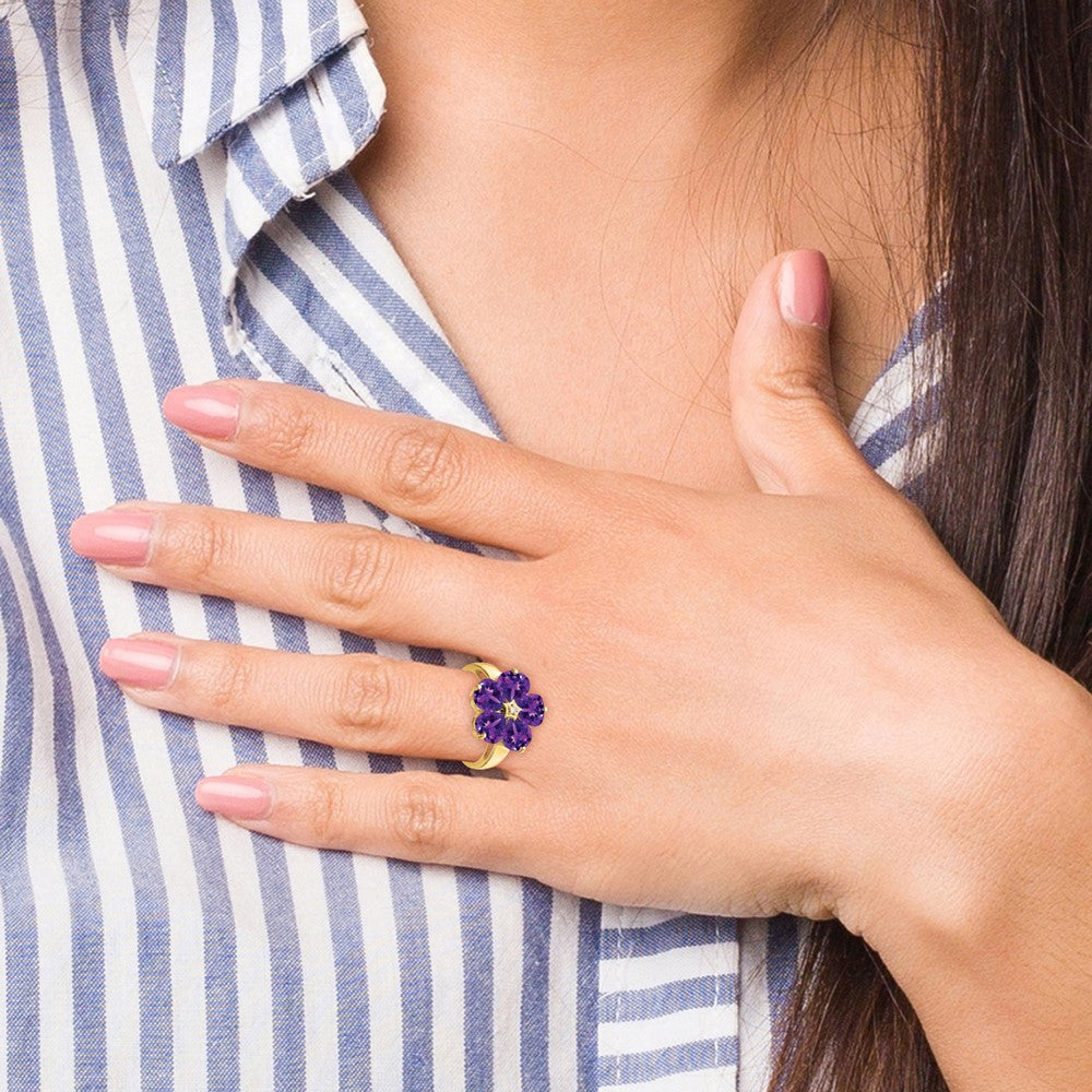 14K Gelbgold 6mm Herz Amethyst A Echt Diamant Ring