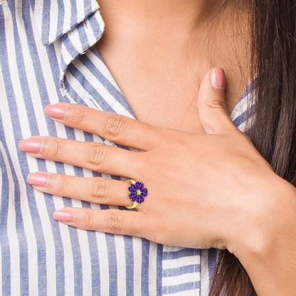 14K Gelbgold 6mm Herz Amethyst A Echt Diamant Ring