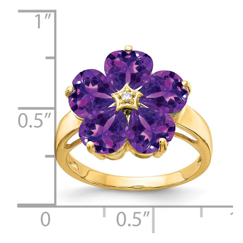 14K Gelbgold 6mm Herz Amethyst A Echt Diamant Ring