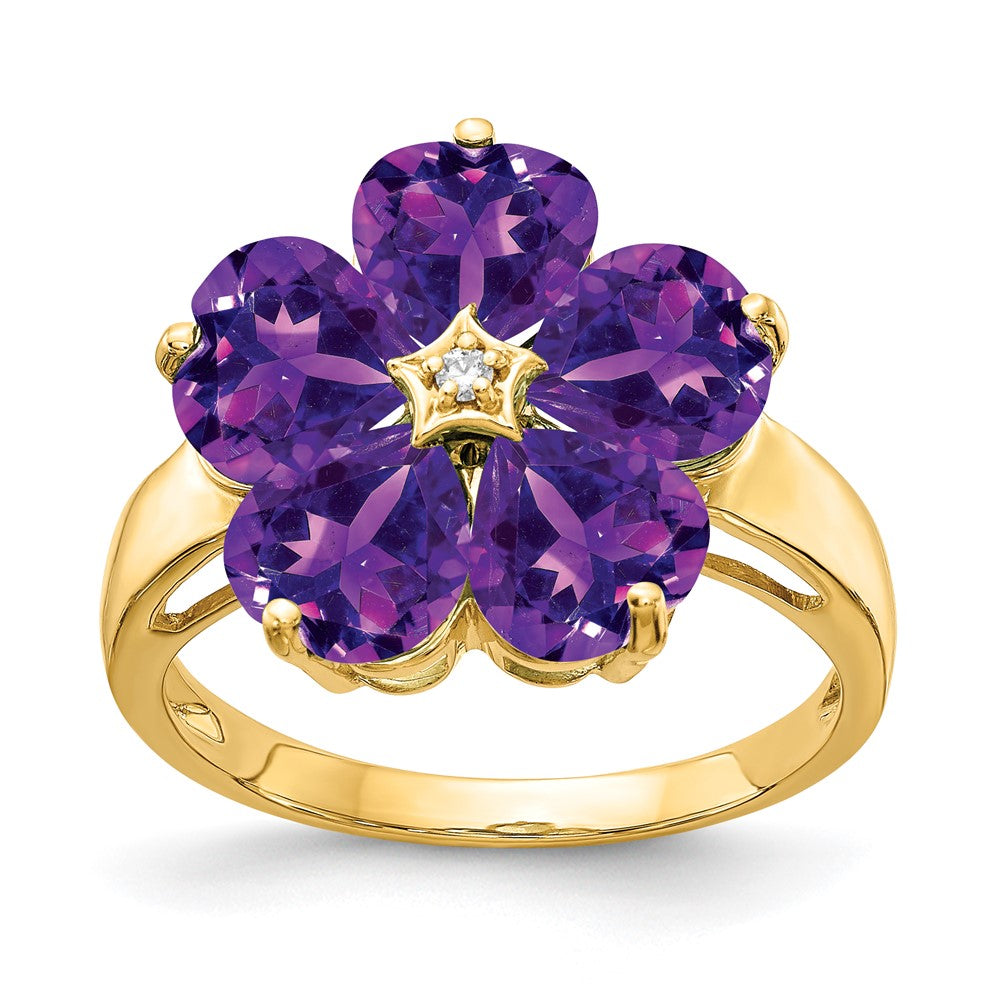 14K Gelbgold 6mm Herz Amethyst A Echt Diamant Ring